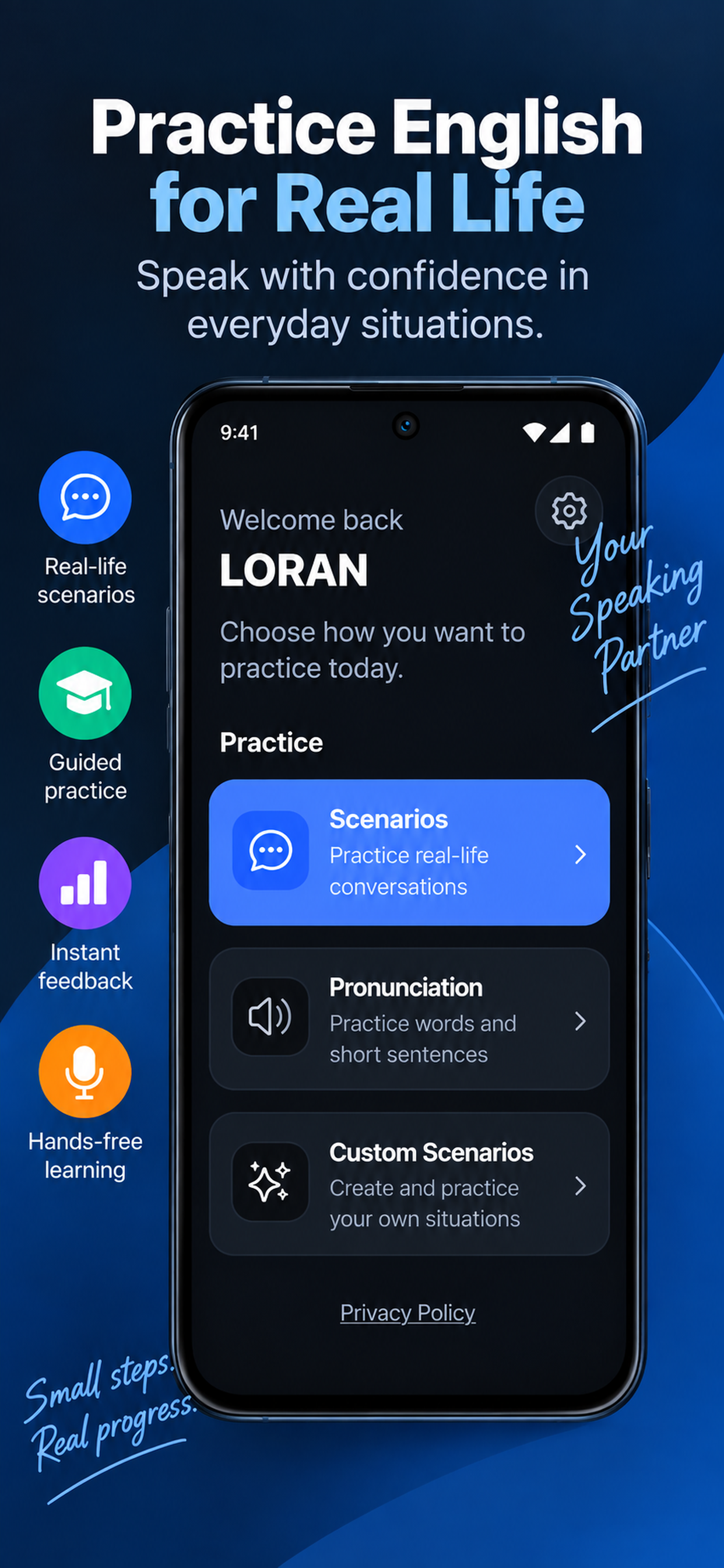 LORAN English speaking practice feedback