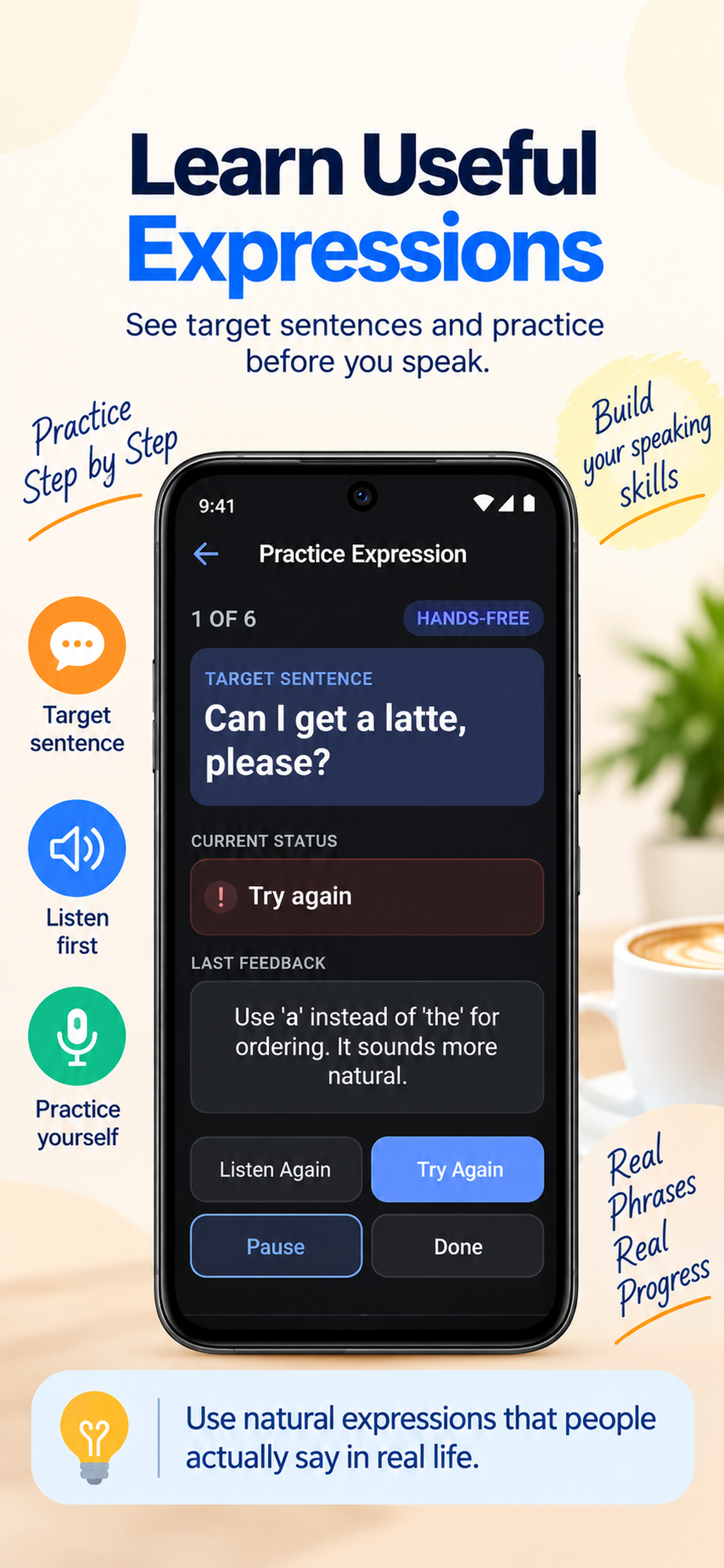 LORAN guided expression speaking practice