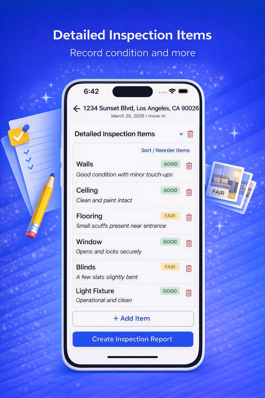 Inspection details screen
