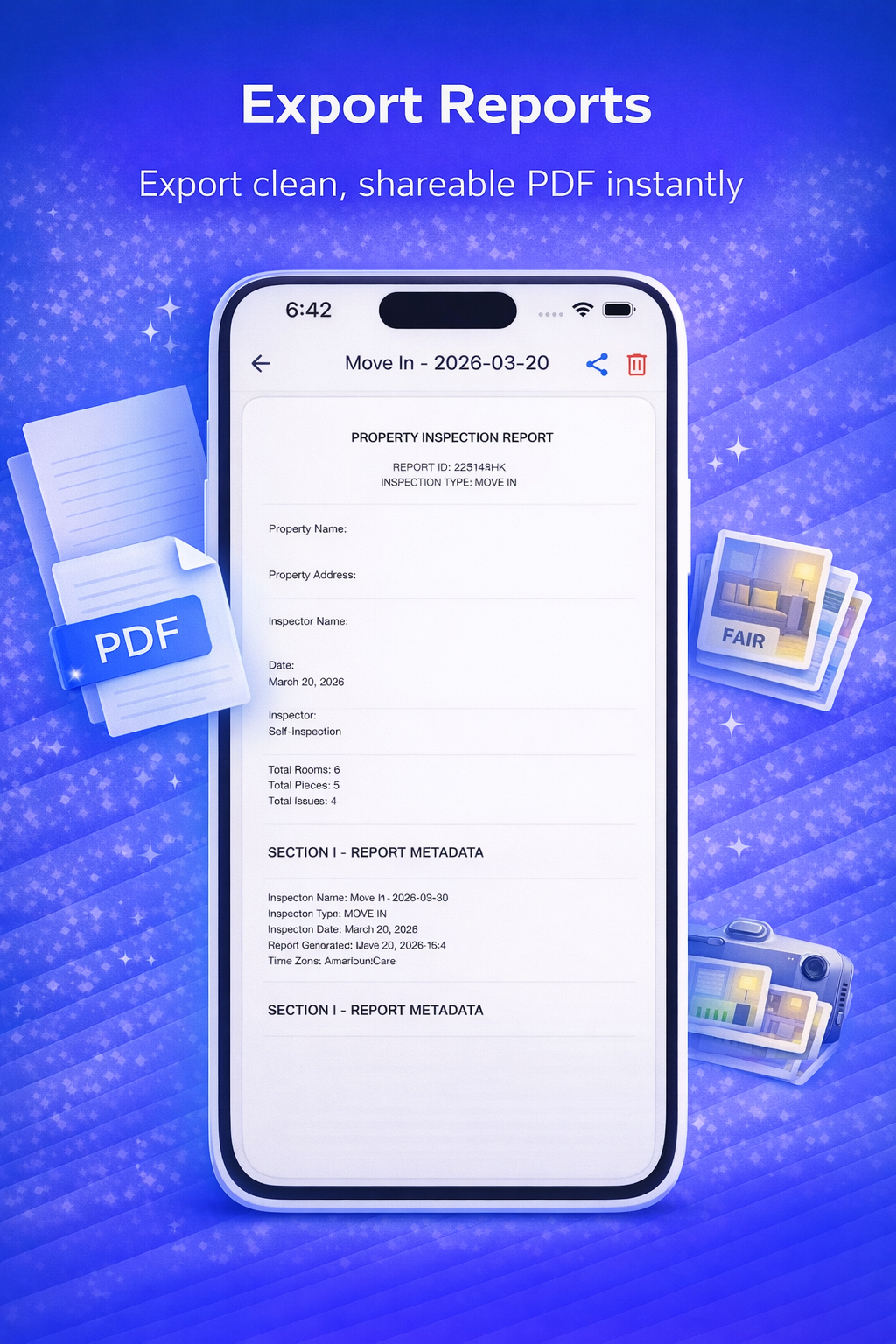 Export PDF report screen
