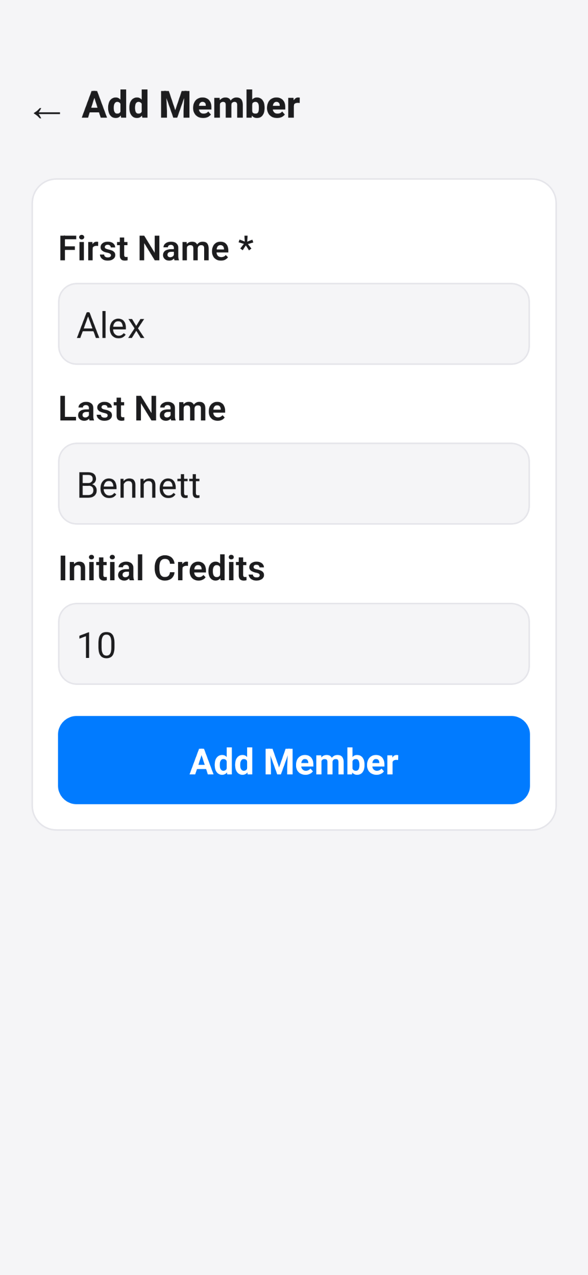 Passeo Add Member screen