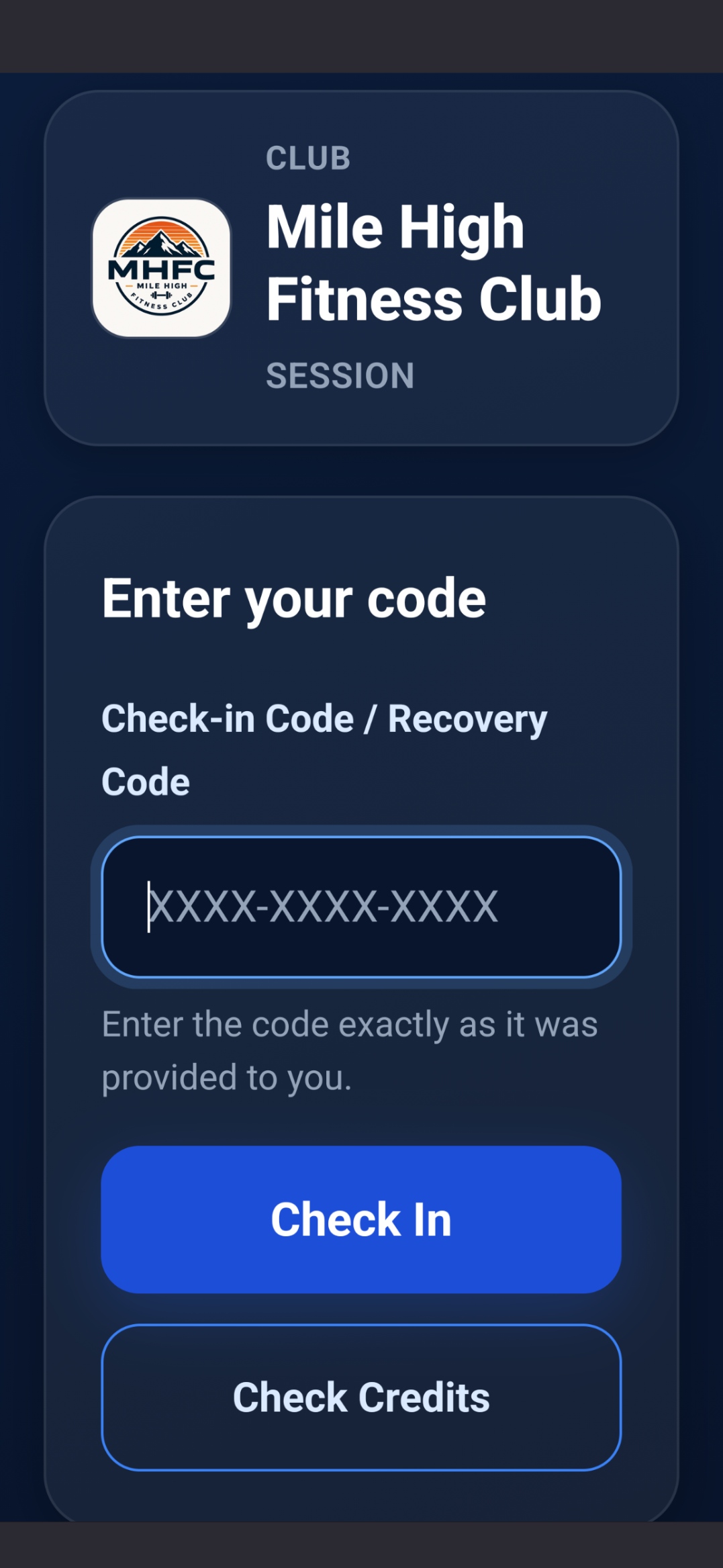 Passeo Web Check-In page with recovery code input and check-in actions
