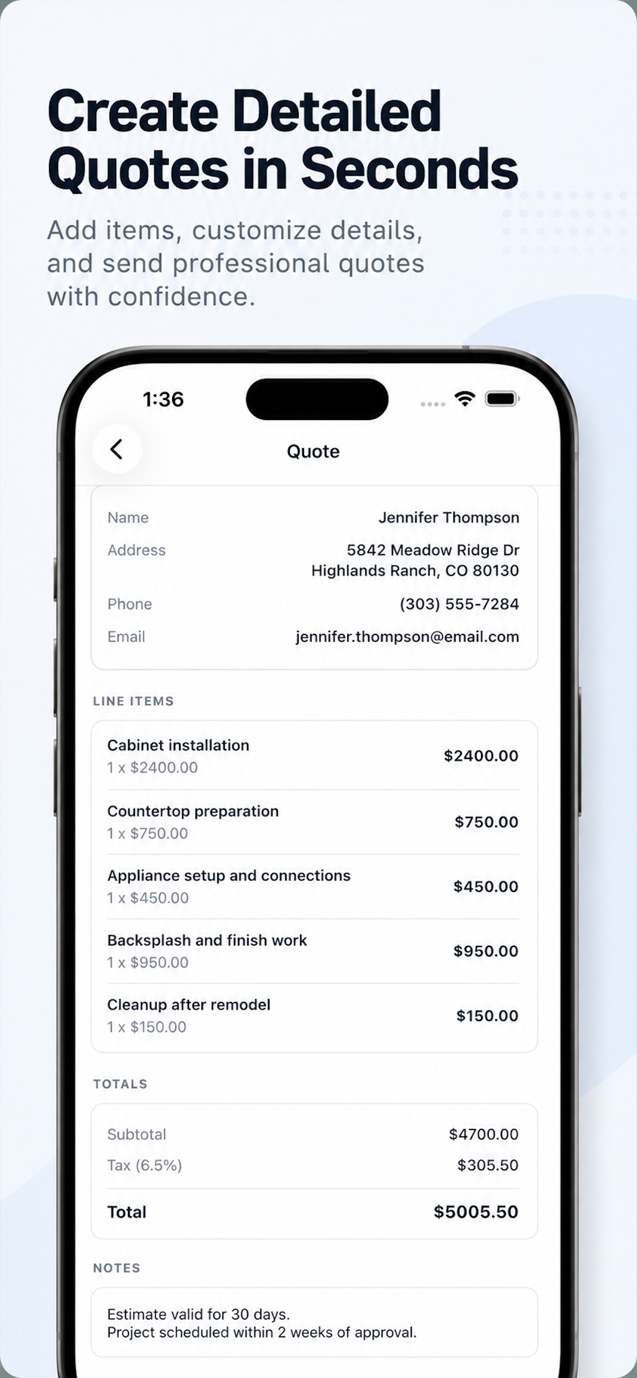 Quote details screen
