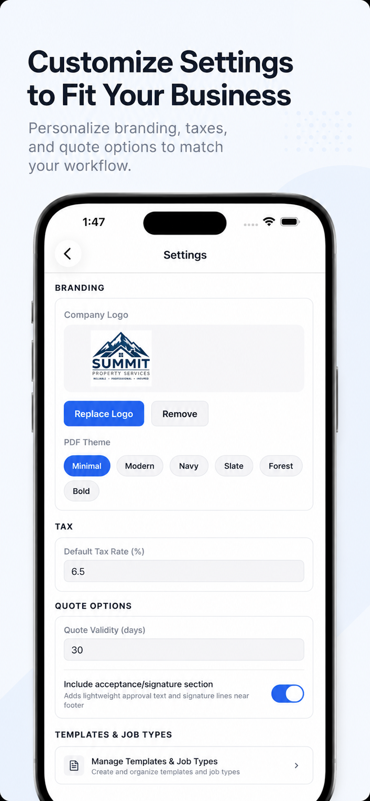 Settings screen