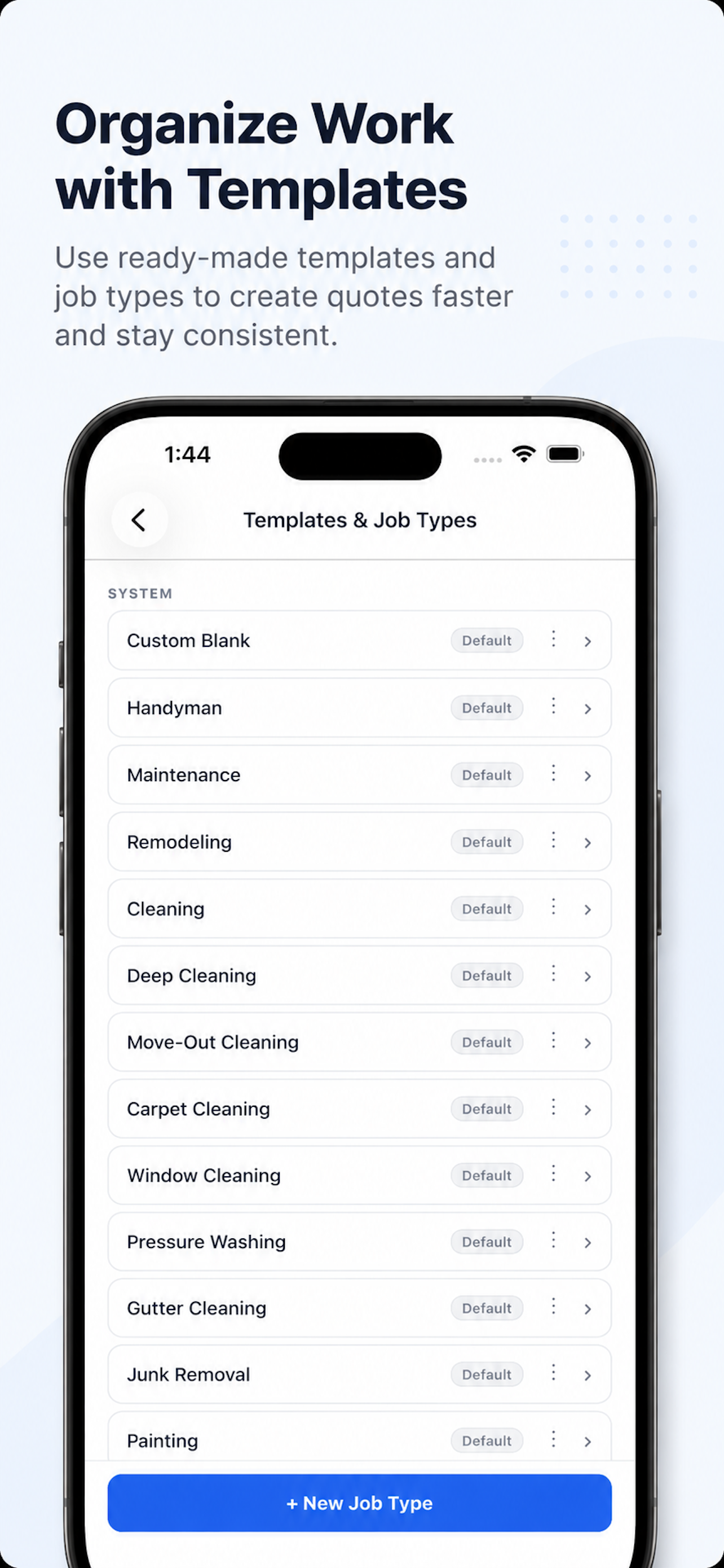 Template management screen